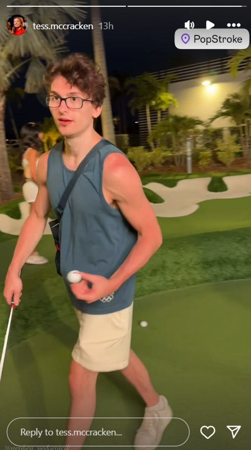 Screenshot of Tess McCracken's Instagram story of Stephen Nedoroscik playing mini-golf (@tess.mccracken/ig)
